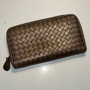 Bottega Venetta Woven Long  ( metallic bronze,) Zip Wallet
